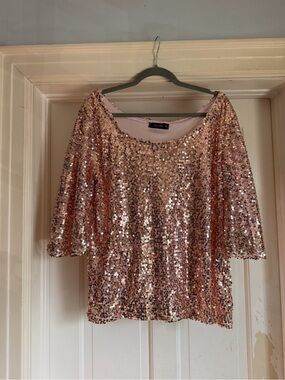 Rose Gold Sequin 3/4 Sleeve Top